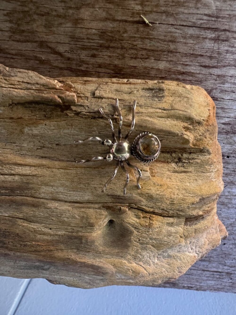 Sterling Silver Citrine Spider Brooch Pin Figural Insect Jewelry 1.5” 6.49g - Picture 7 of 10